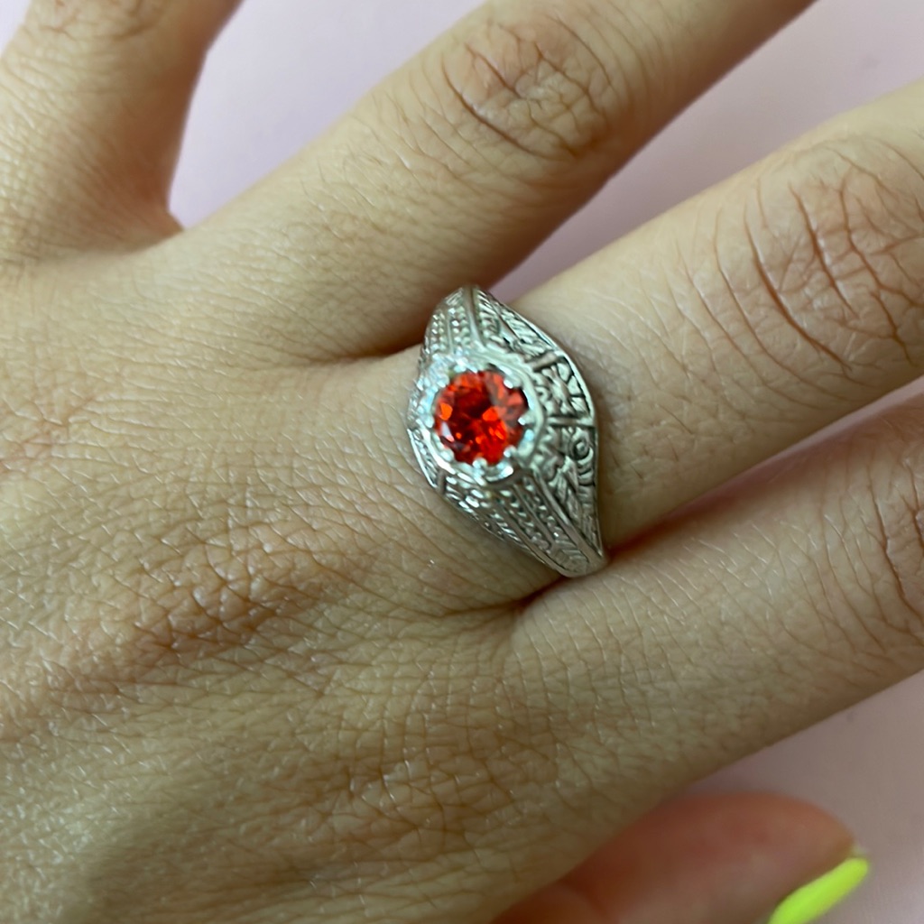 Thailand Silver And Orange Crystal Sz 8